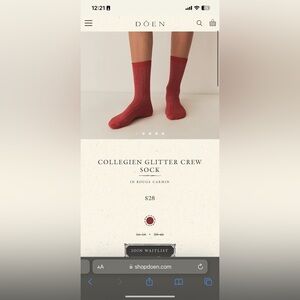 COPY - Doen Collegien Red Glitter Crew Sock Size 36-38